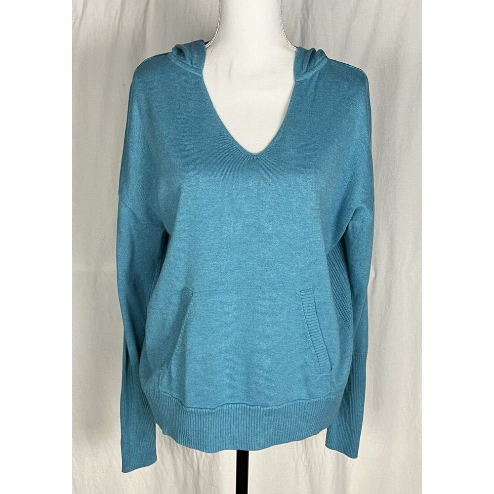 Cabi Turquoise Blue‎ Knit Hoodie Size M Front Pocket Cotton Blend